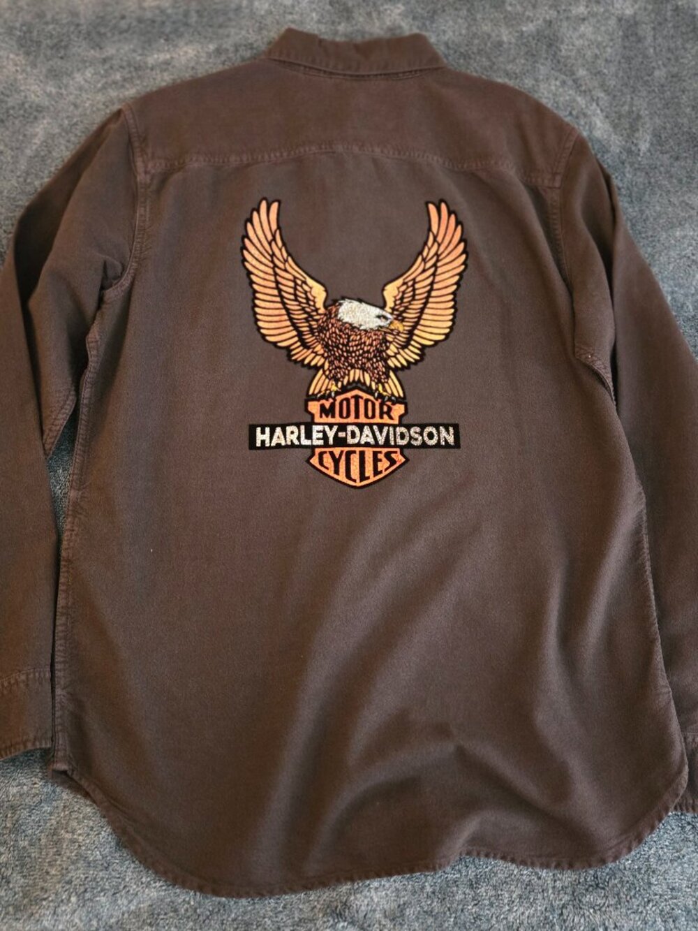 Harley-Davidson Shirt Mens Medium Black Long Sleeve Button Up Eagle Biker Cotton